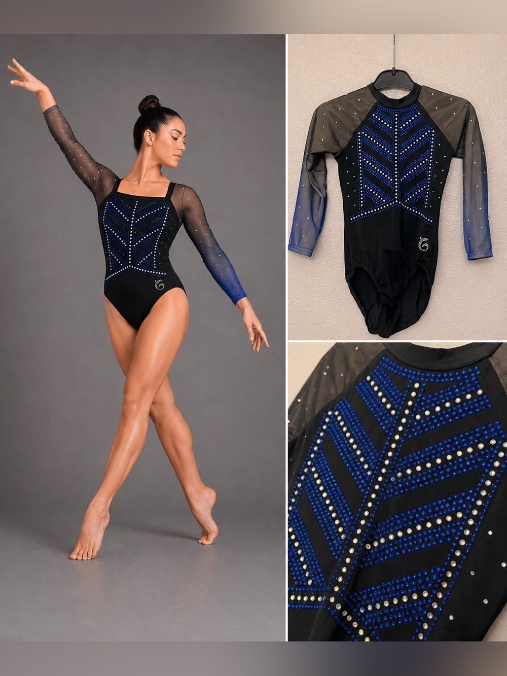 Garland custom gymnastics competition rhinestone leotard long mesh sleeve LC XSA